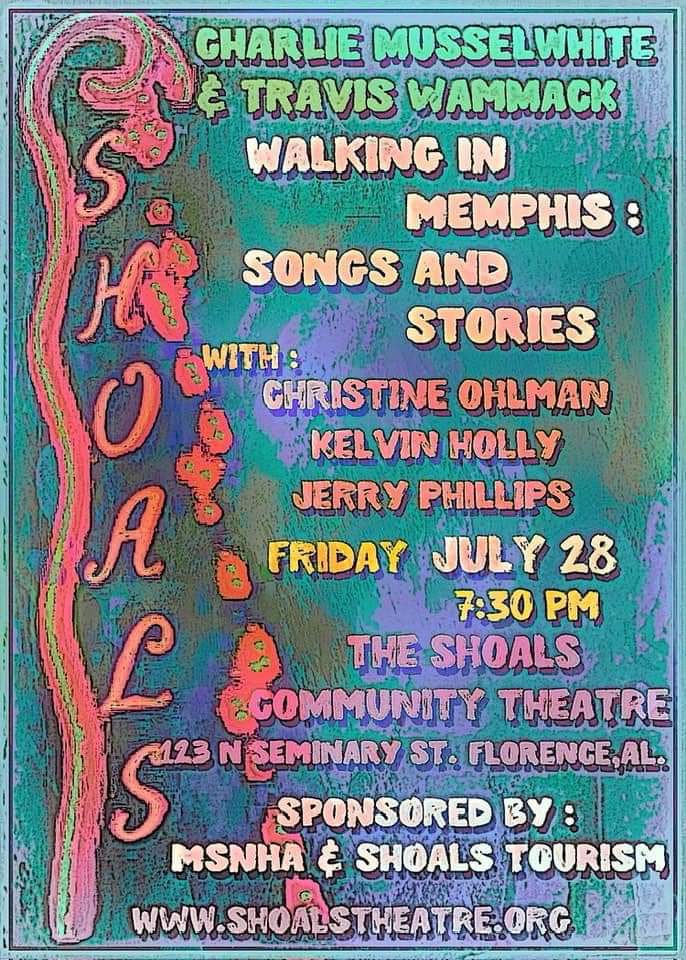 Poster announcing concert at Shoals Theatre on Friday, July 28.