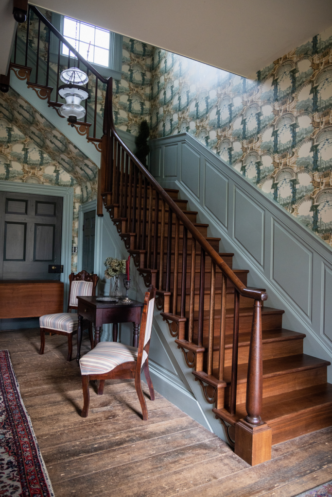 The center stairway of an historic house.